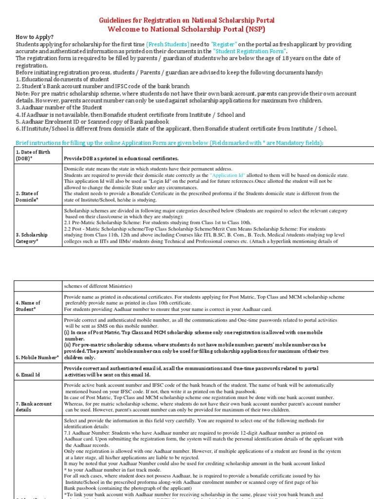 NSP Registration Guidelines for Applicants | PDF | Identity Document ...