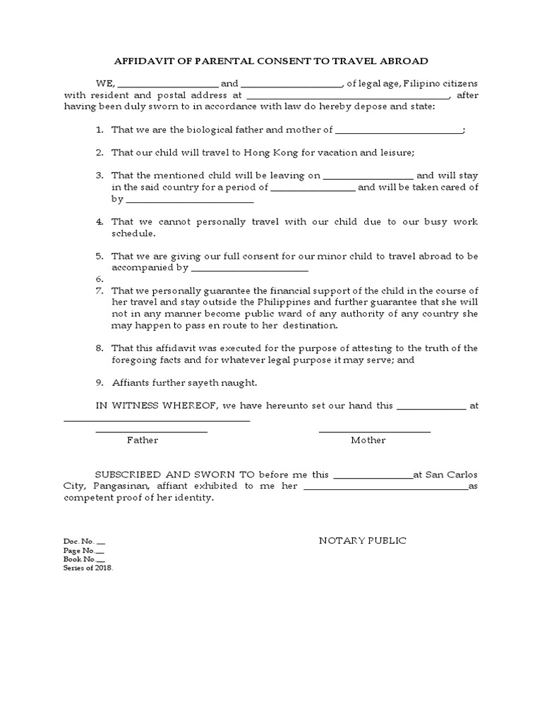 Parental Consent Affidavit for Travel | PDF