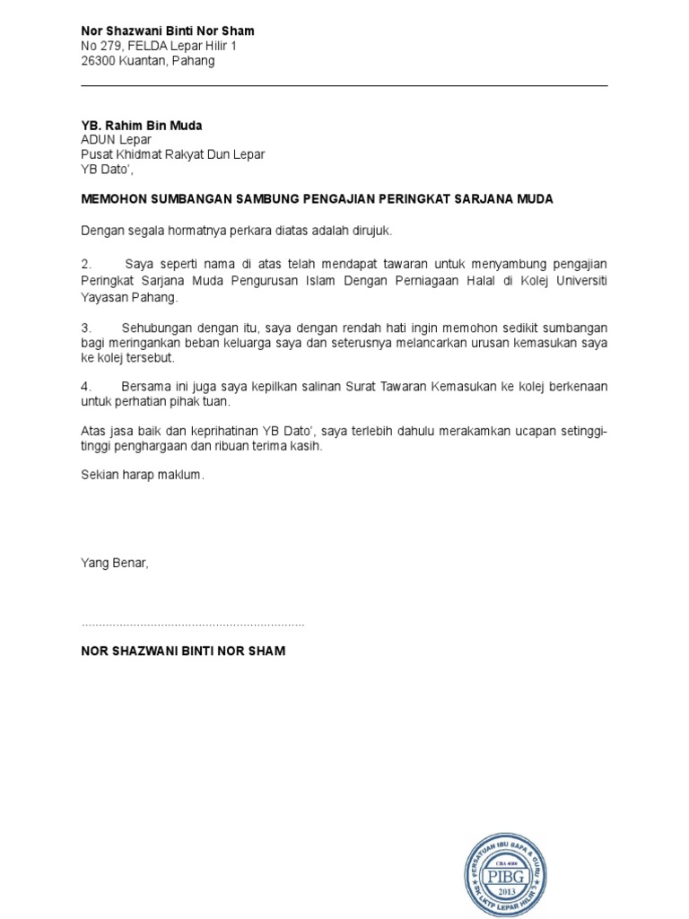 Surat Mohon Sumbangan Yb Pdf