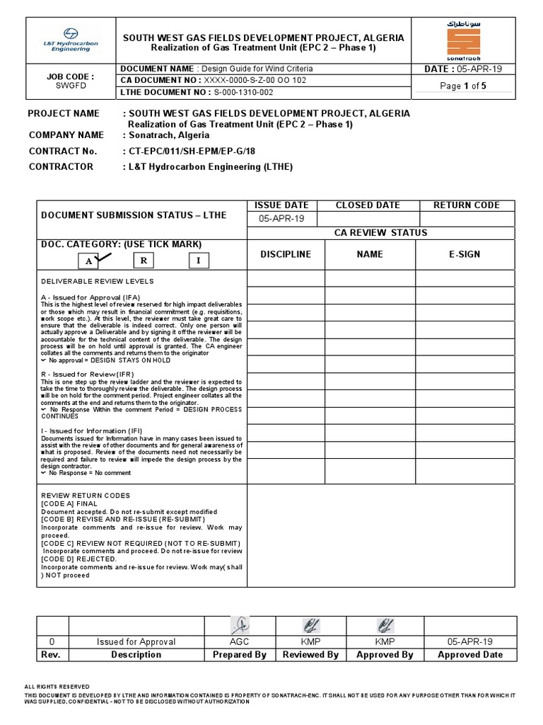 Wind Criteria Design Guide for Gas Project | PDF | Specification ...