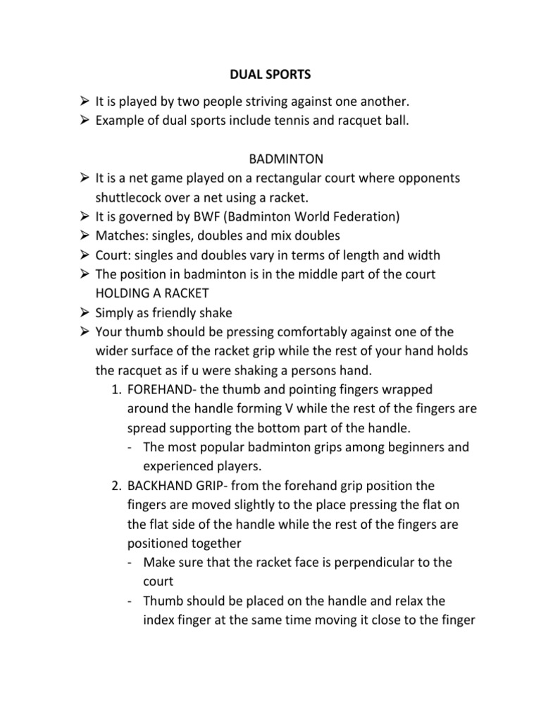 Dual Sports PDF Games Of Physical Skill Racquet Sports
