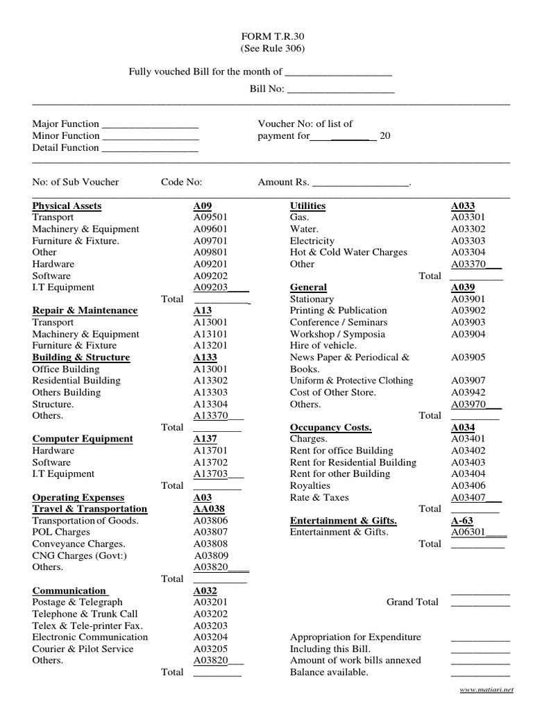 Contingent Bill Form T.R.30 Guide | PDF | Voucher | Economies