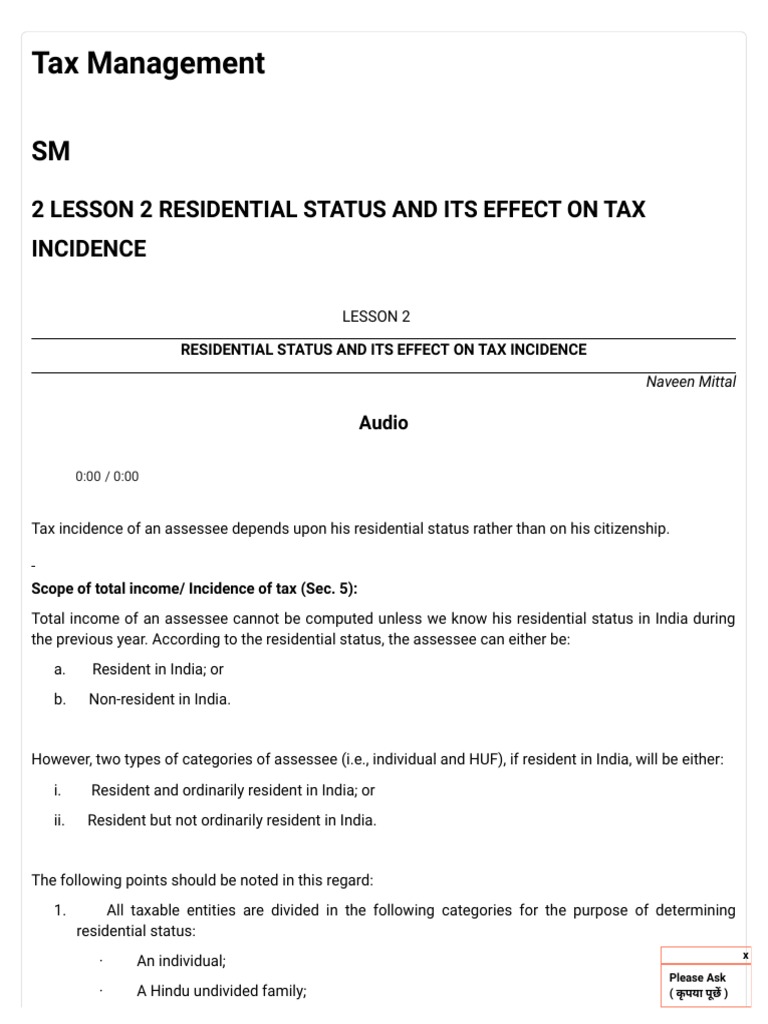 Tax Residential Status and Its Effect On Tax Incidence PDF Accrual