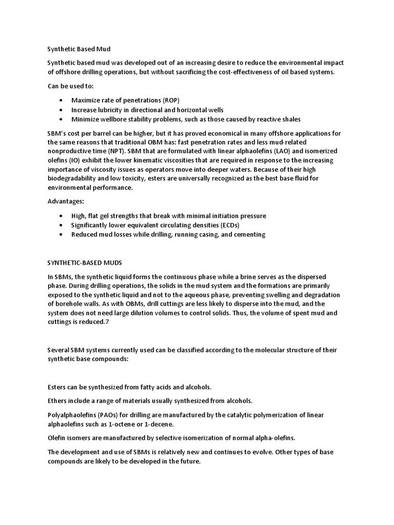 Synthetic Based Mud PDF Petroleum Chemistry