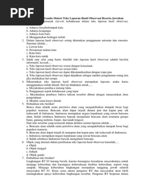 Latihan Soal Pilihan Ganda Materi Teks Laporan Hasil Observasi Beserta Jawaban
