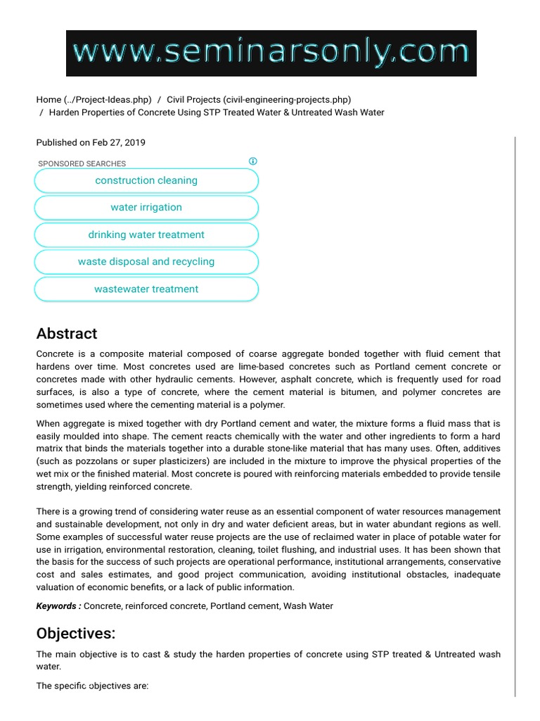 Harden Properties of Concrete Using STP Treated Water & Untreated Wash