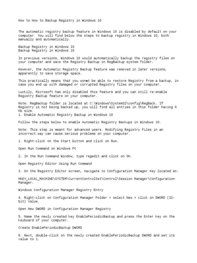 Backup Registry in Windows 10 | PDF | Windows Registry | Windows 10