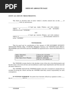 Deed of Absolute Sale: Vendor Vendee