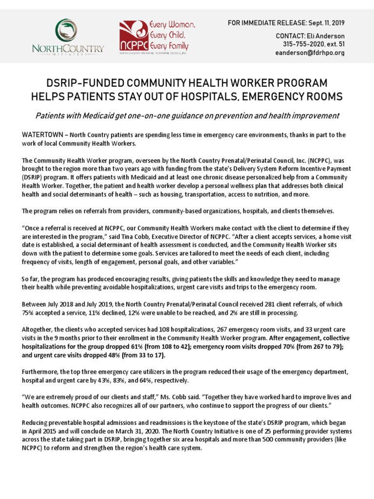 Fort Drum Regional Health Planning Organization Community Health Worker Program Yields Positive