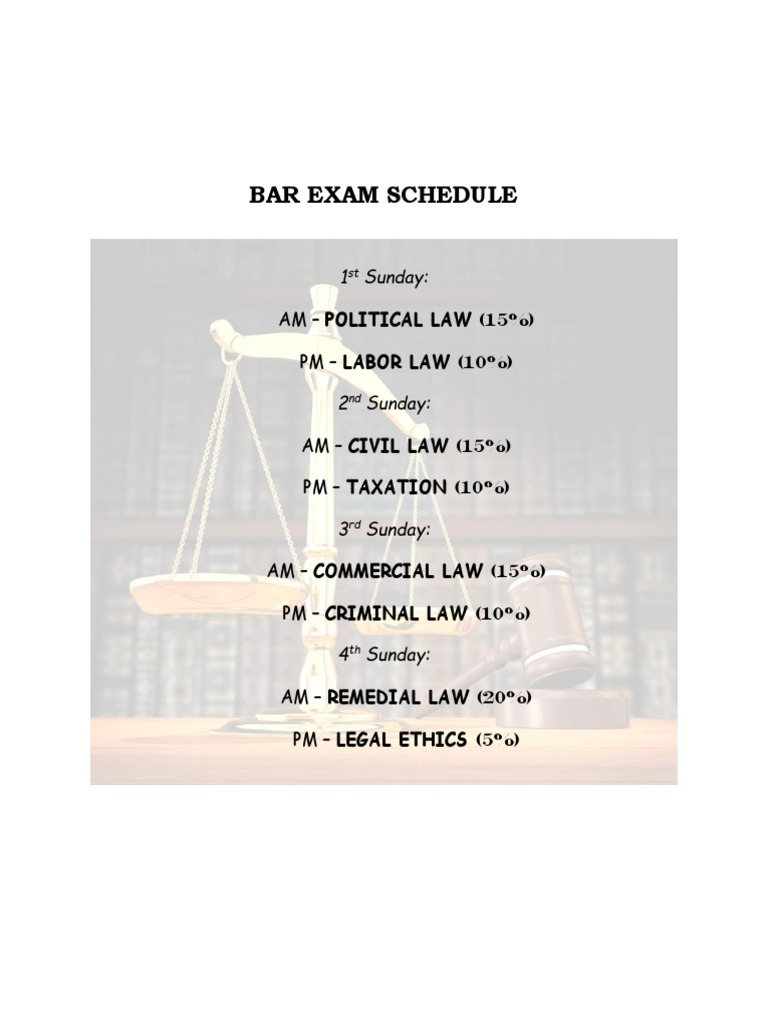 Bar Exam Schedule Am Political Law (15) PM Labor Law (10) PDF