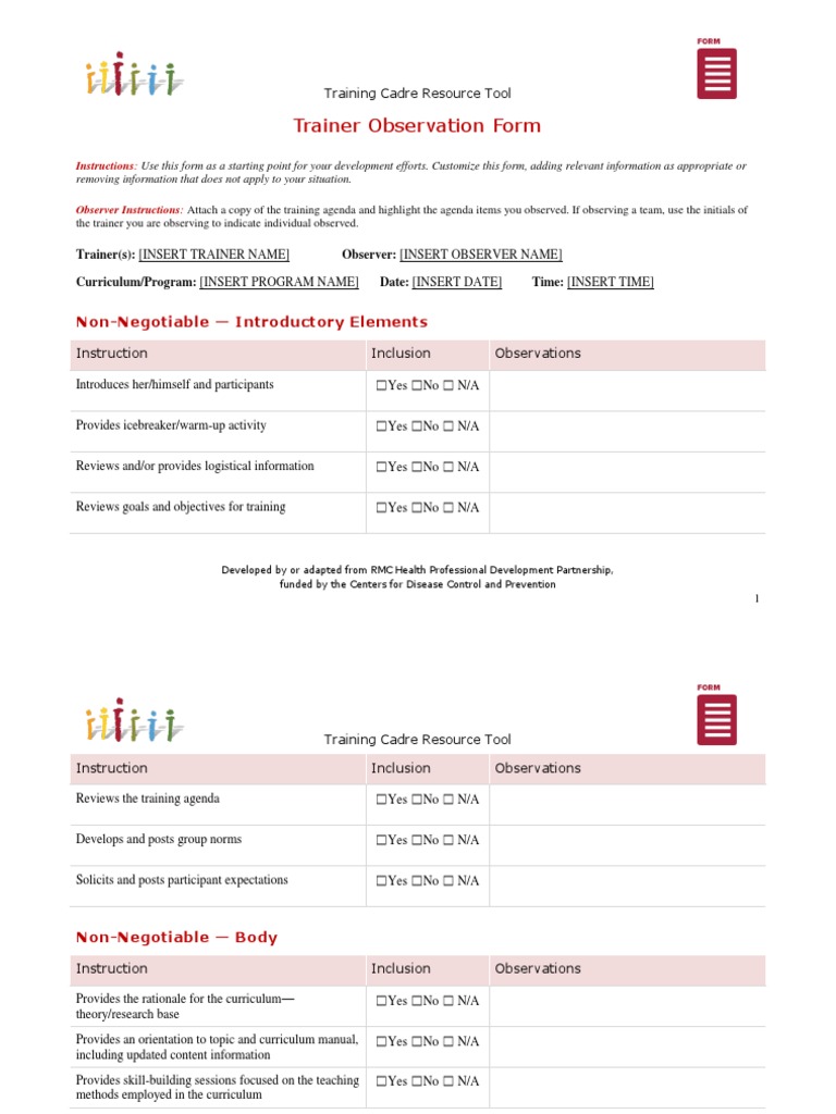 Trainer Observation Form Template | PDF | Inclusion (Education ...