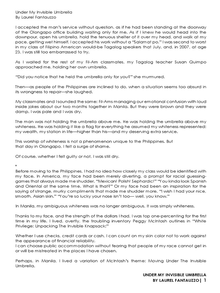 Under My Invisible Umbrella by Laurel Fantauzzo PDF Filipino Americans Philippines