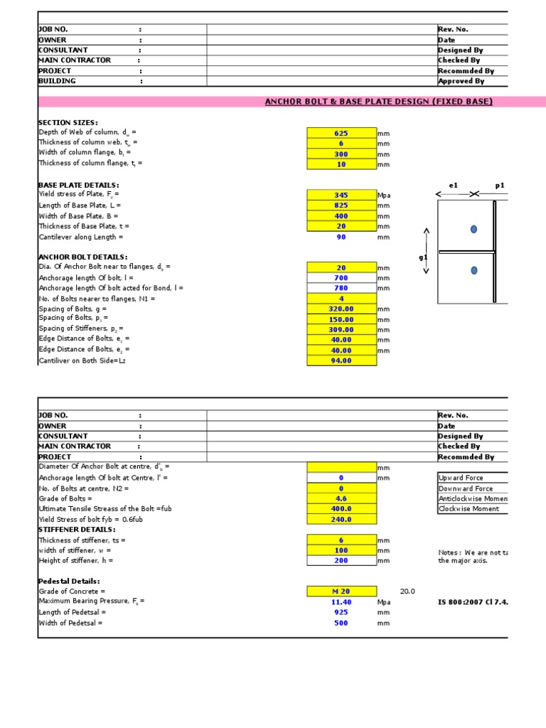 Anchor Bolt and Base Plate Design Check PDF Shear Stress Screw