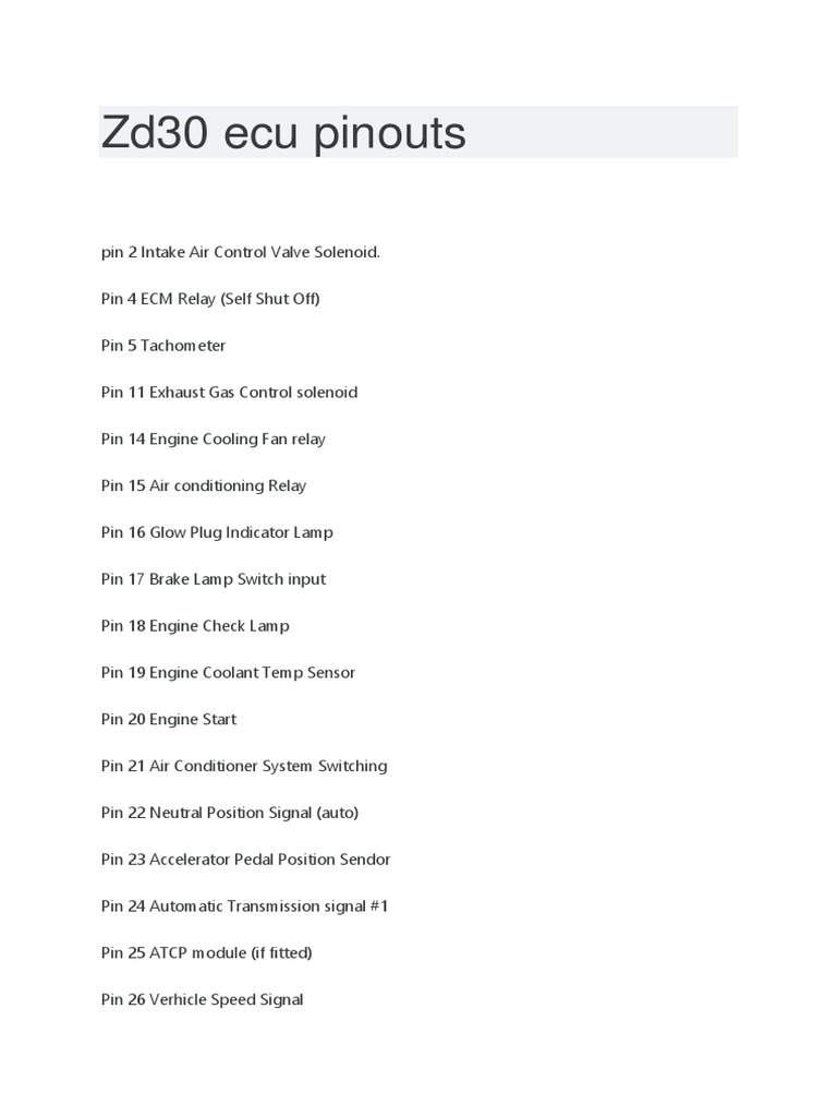 Zd30 Ecu Pinouts PDF Throttle Fuel Injection