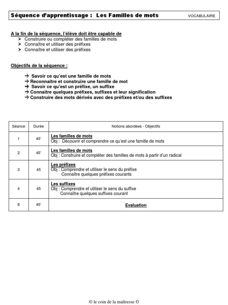 Exercice Famille De Mots Cm1 à Imprimer Famille de Mots | PDF | Morphologie linguistique | Lexicologie