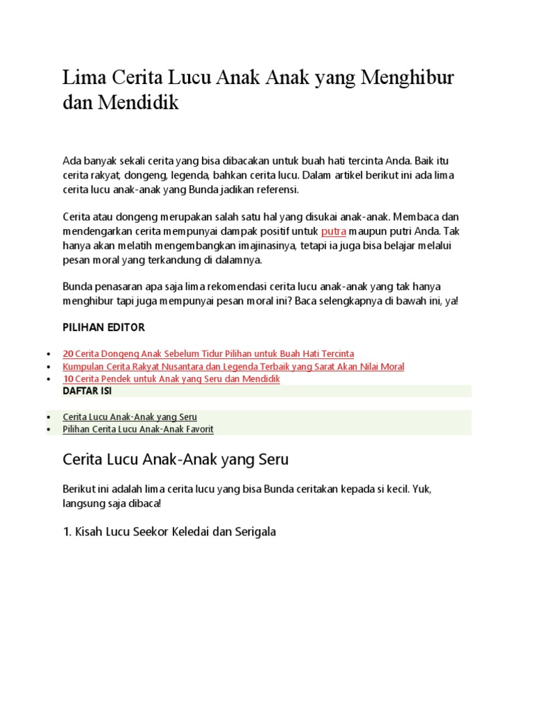 Lima Cerita Lucu Anak Anak Yang Menghibur Dan Mendidik
