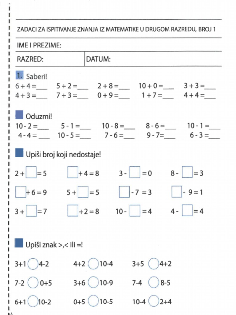 zadaci iz matematike za 2 razred sa resenjima