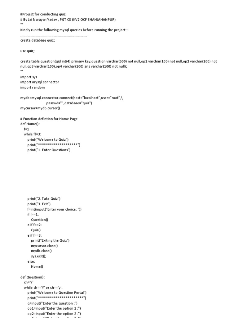 Quiz Master Project Overview | PDF | Software | Areas Of Computer Science