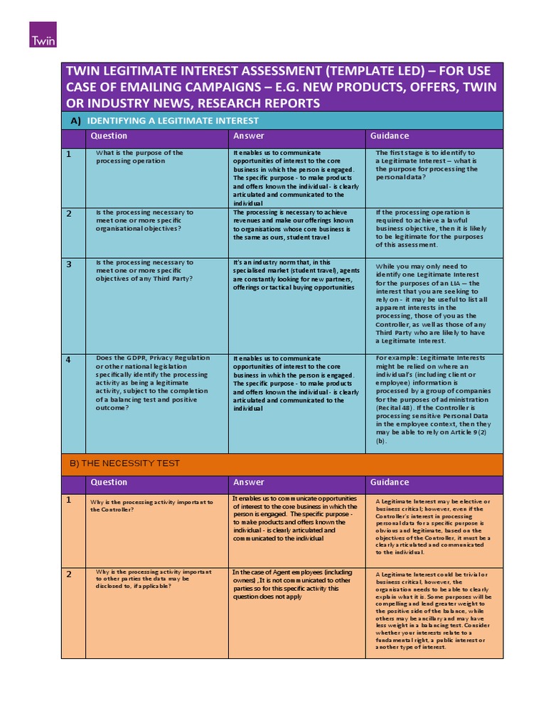 Twin Legitimate Interest Assessment Template | PDF | Personally ...