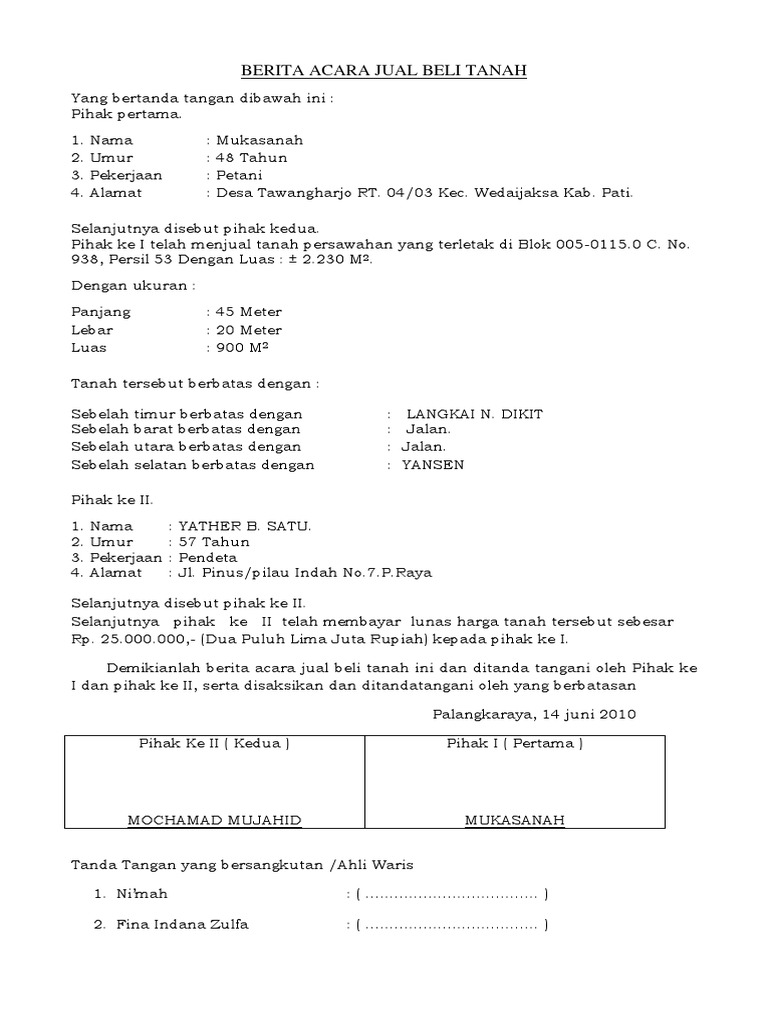 Berita Acara Jual Beli Tanah Pdf
