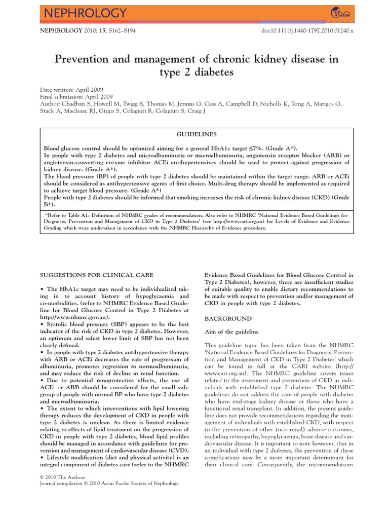 Prevention and Management of Chronic Kidney Disease in Type 2 Diabetes ...