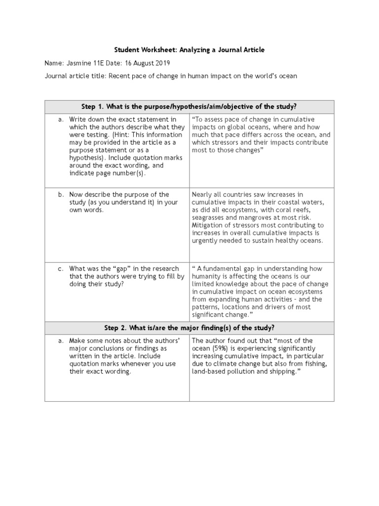 Student Worksheet Analyzing A Journal Article-1 | PDF | Regression