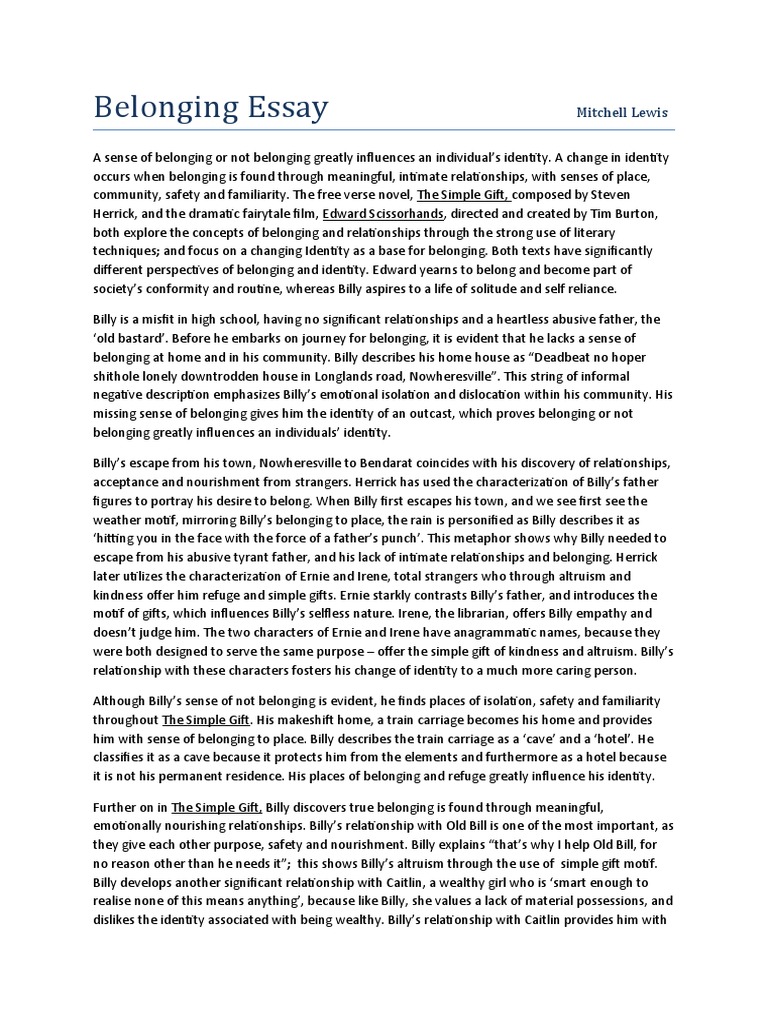 Belonging in the simple gift and arthur essay 02 picture