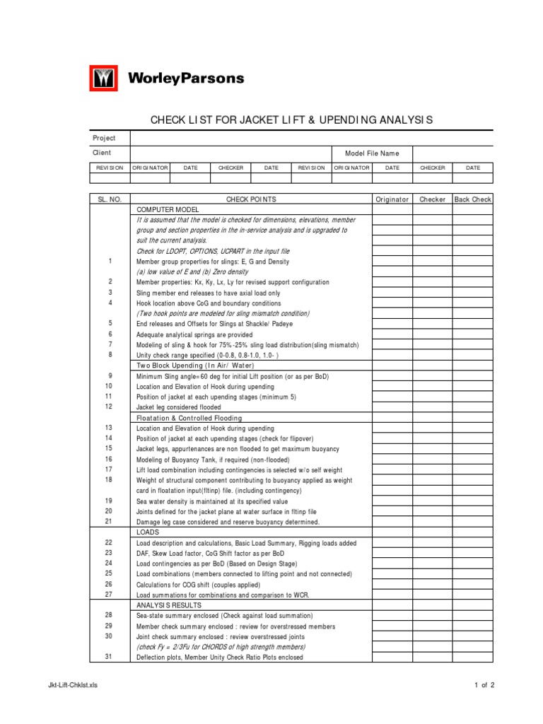 Check List For Jacket Lift & Upending Analysis: Project Client Model ...