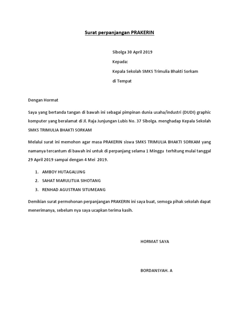 Surat Perpanjangan Prakerin