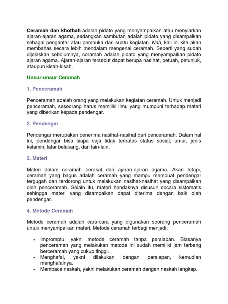 Soal Materi Ceramah Khotbah Pidato Jawabanku Id