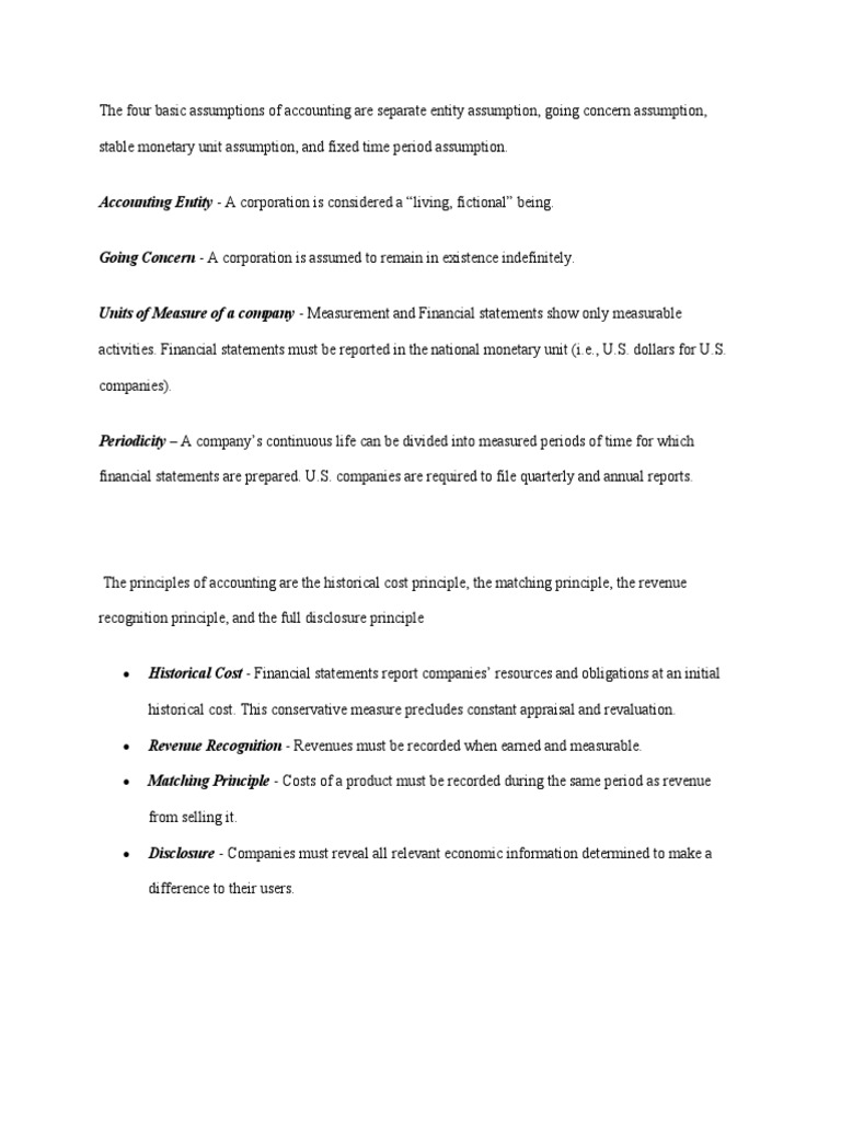 Accounting Assumptions, Principles, and Constraints PDF Financial