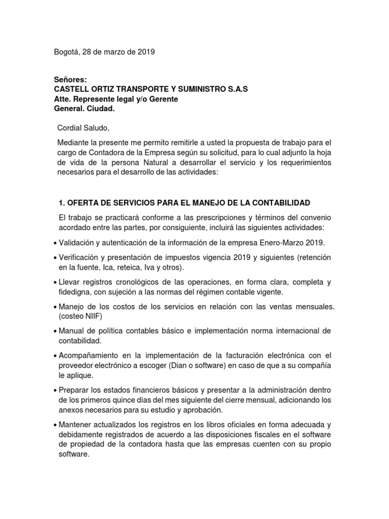 Propuesta de Trabajo para Contadora | PDF | Contador | Contabilidad