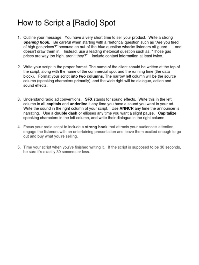 How To Write A Broadcast Ad For Radio | PDF