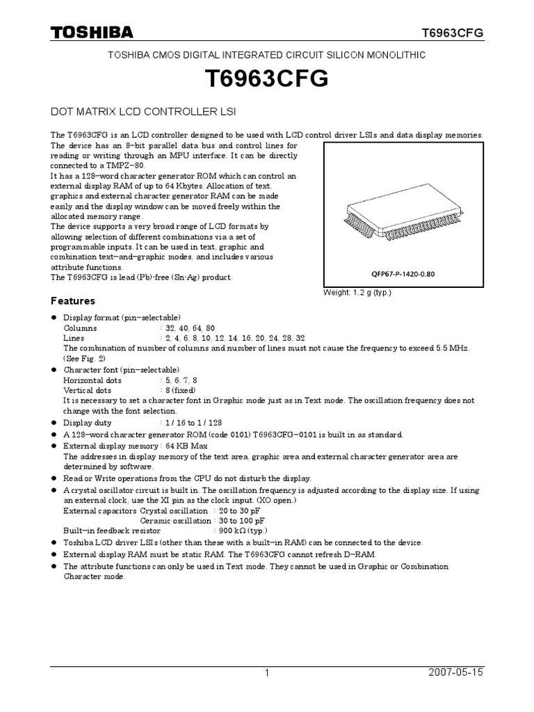 T6963CFG LCD Controller Datasheet | PDF | Cursor (User Interface ...