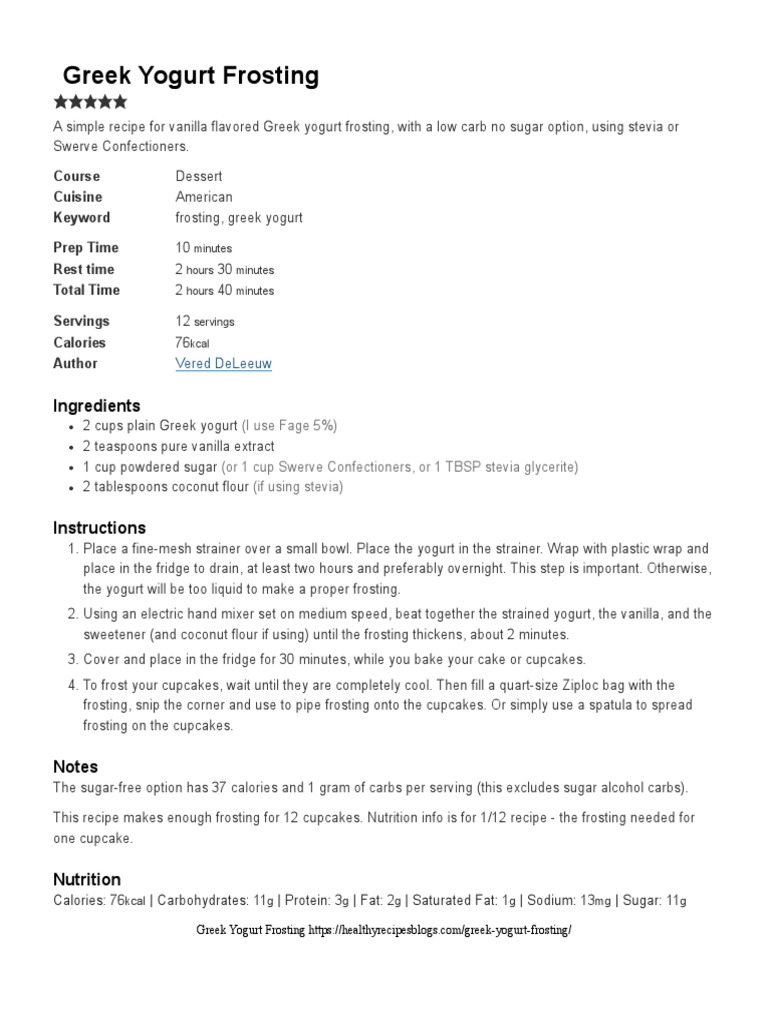 Greek Yogurt Frosting Recipe, With No Sugar Option Healthy Recipes PDF