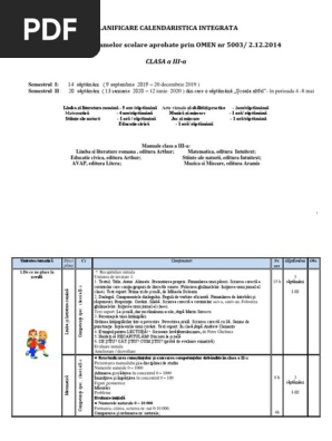 Planificare Calendaristica Clasa A Iii A Integarta