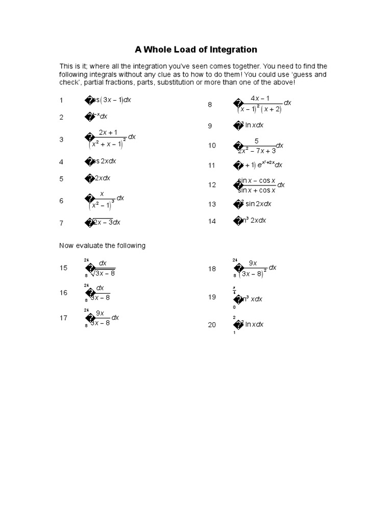 Integration Exercises and Solutions | PDF | Mathematical Analysis ...