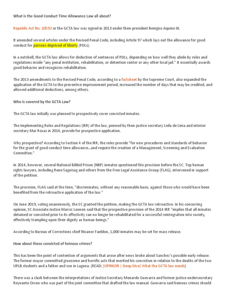 What Is The Good Conduct Time Allowance Law All About PDF