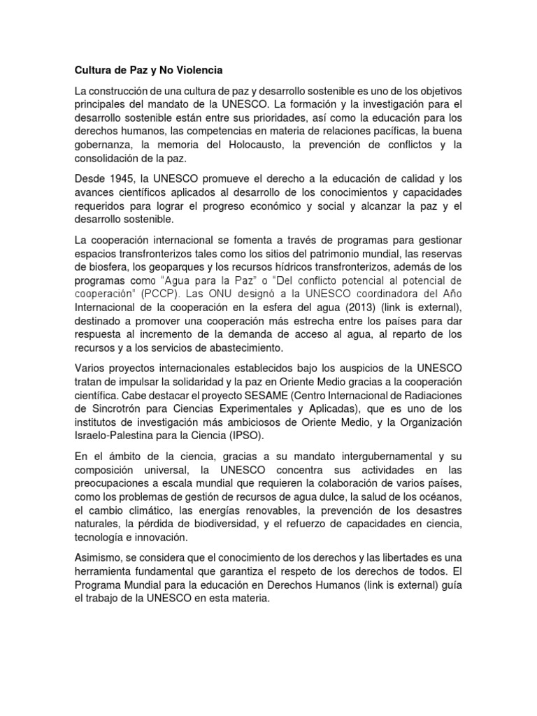 Cultura de Paz y No Violencia | PDF | Unesco | Democracia