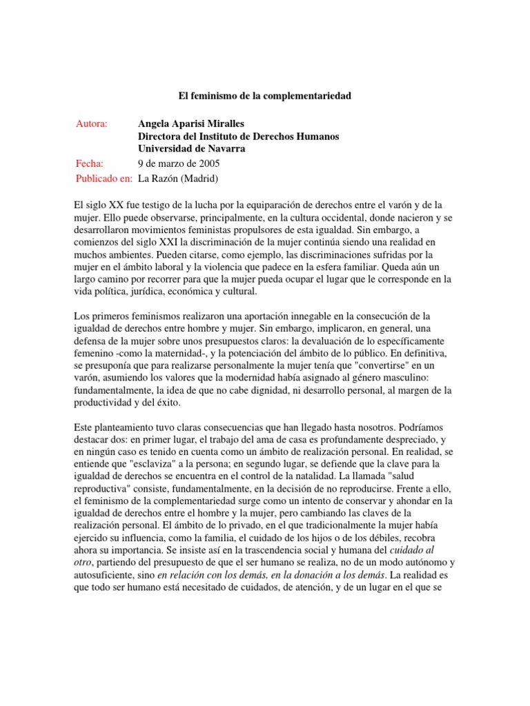 04-El Feminismo de La Complementariedad | PDF | Hombre | Mujer