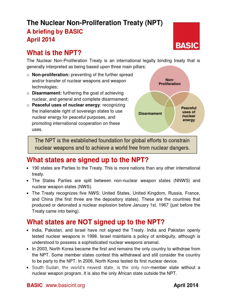 The Nuclear Non-Proliferation Treaty (NPT) | PDF | Treaty On The Non ...