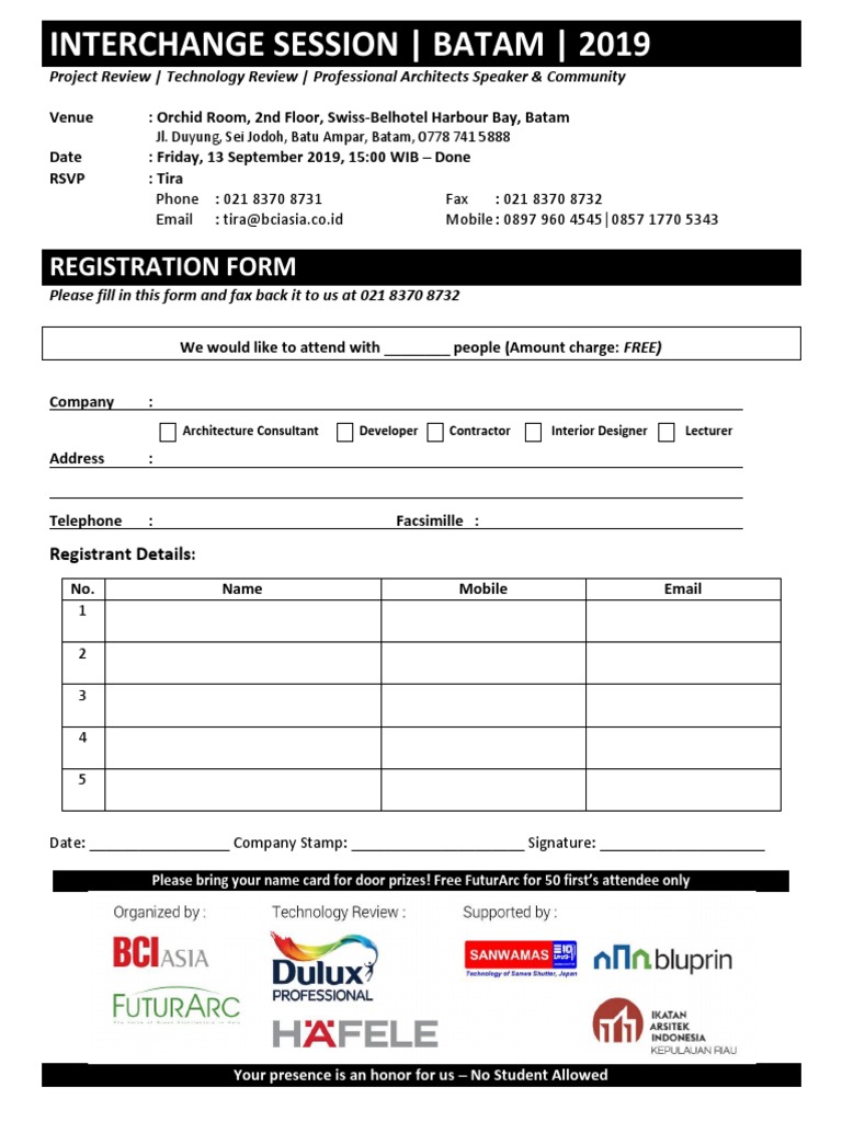 Interchange Session - Batam - 2019: Registration Form | PDF | Business