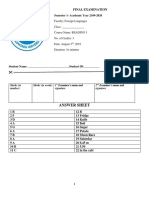 Final Examination: Answer Sheet