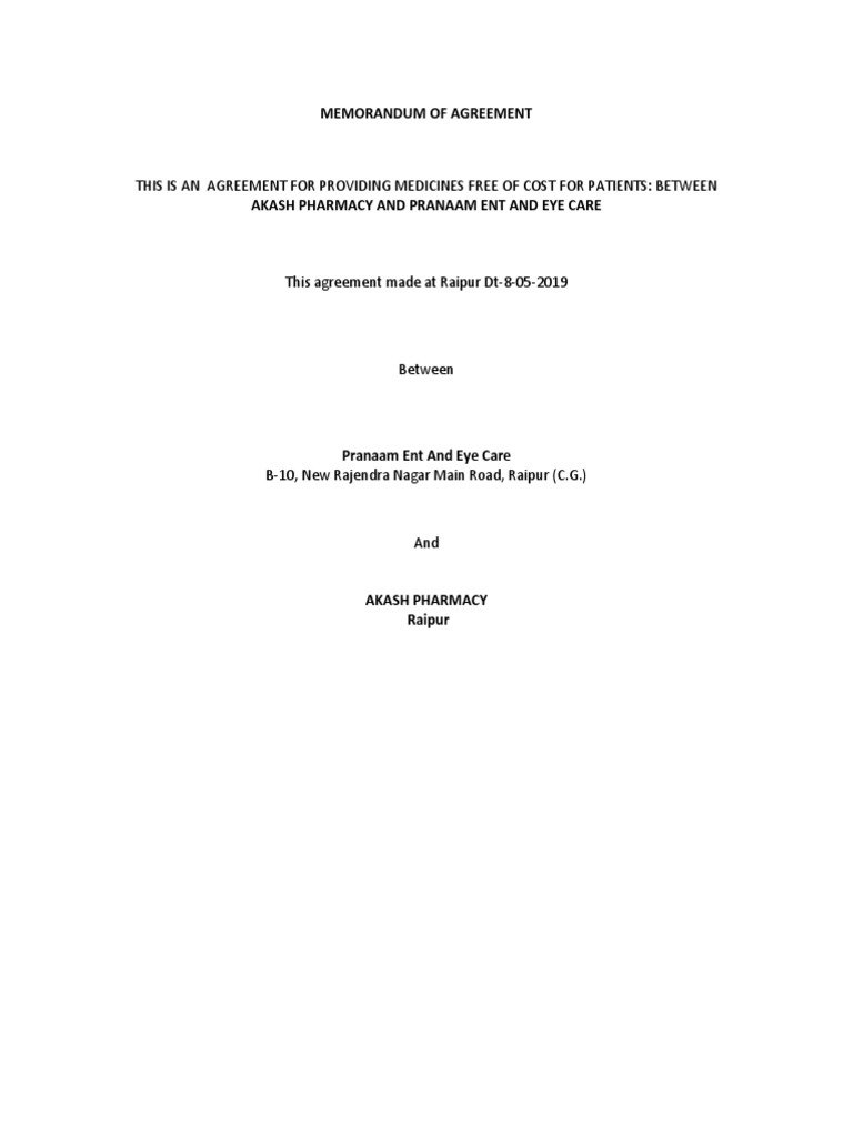 Free Medicine Agreement: Akash & Pranaam | PDF | Finance & Money Management