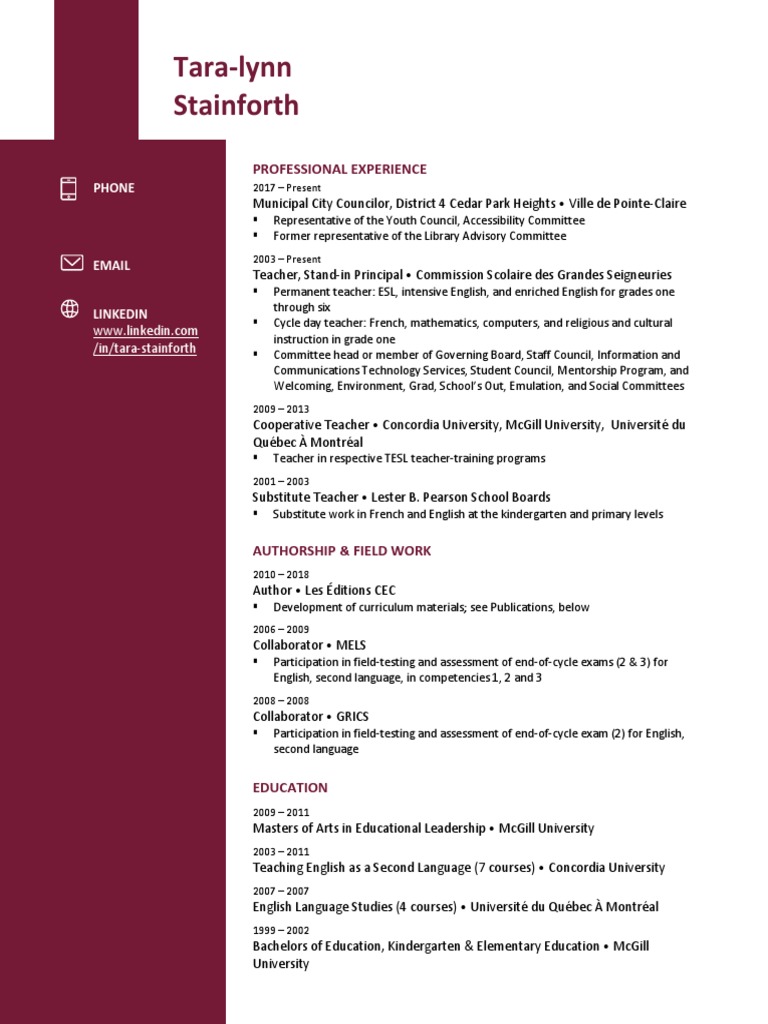 Tara-Lynn Resume School Web | PDF | Montreal | Teachers