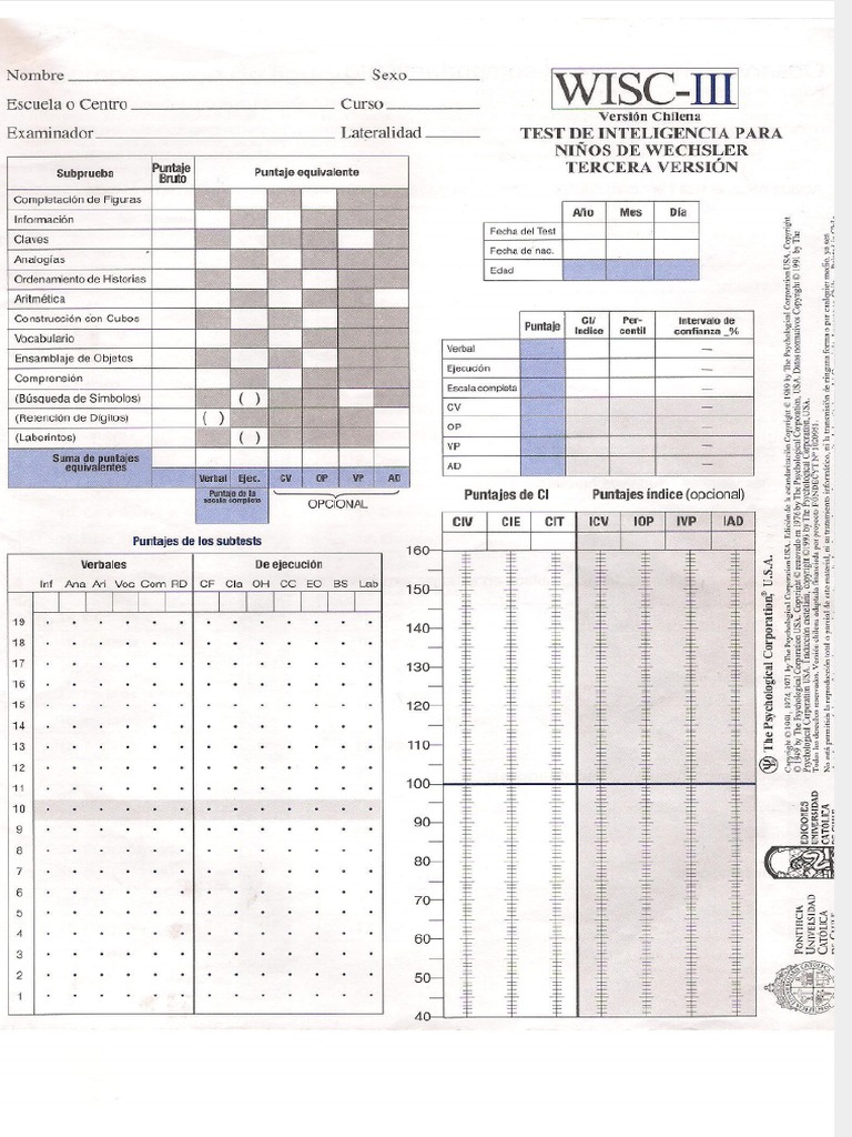 WISC-III Testing Protocols Guide | PDF