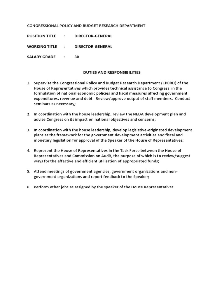 CPBRD Duties & Responsibilities Philippines PDF United States