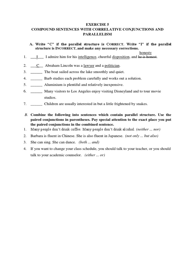 Parallel Structure and Correlative Conjunctions An Exercise in