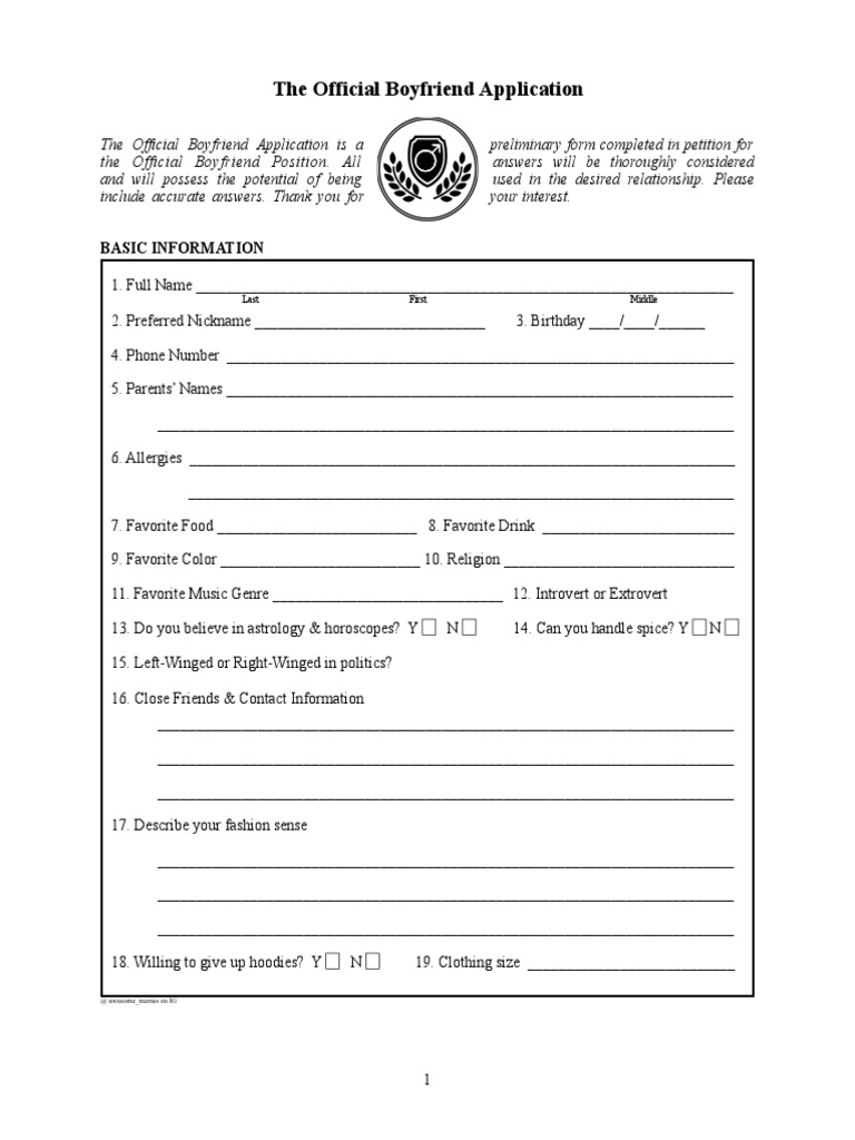 Official Boyfriend Application | PDF | Psychology | Social Psychology