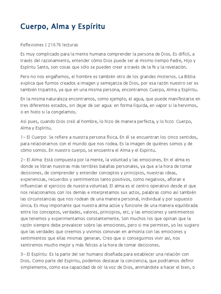 Diferencia Entre Alma Y Espiritu Segun La Iglesia Catolica Cuerpo Alma Espiritu | PDF | Alma | Dios